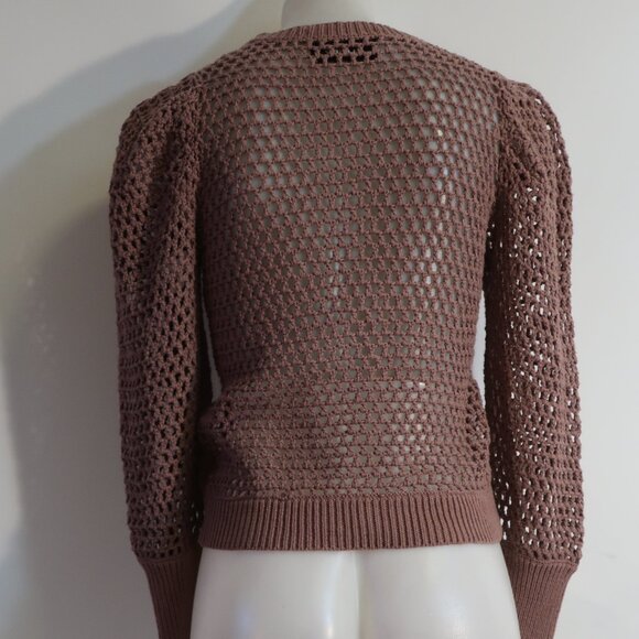 Women Chufy Gone Jammin Mauve Semi-Sheer Puff Sleeve Open Knit Sweater XS - Picture 6 of 9